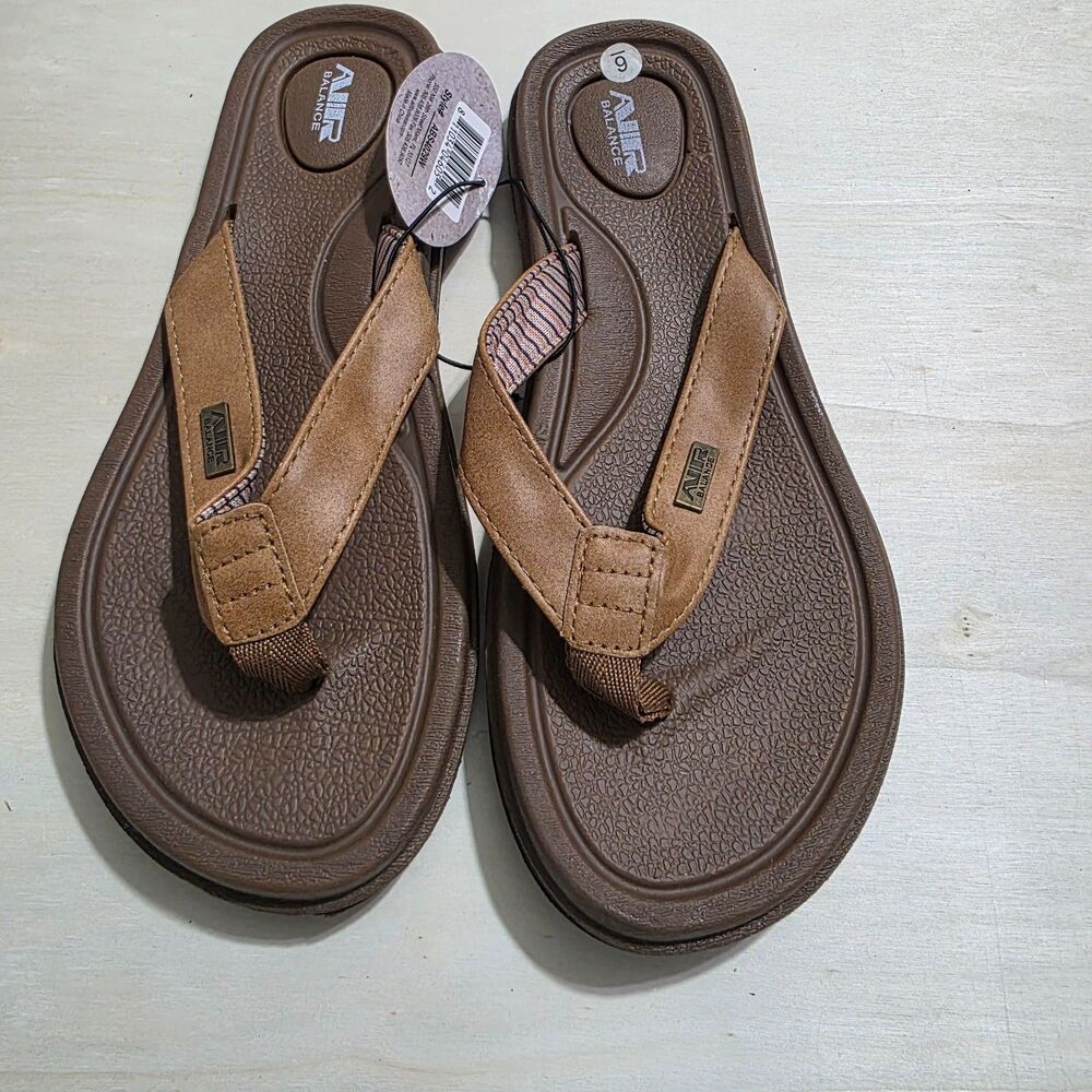 Air Balance Womens Size 6 Brown Comfort Flip Flops Thong Sandals NWT